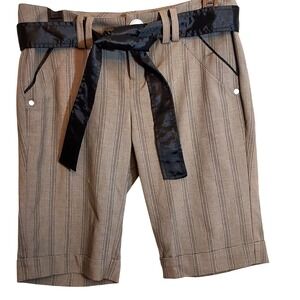 DKNY JEANS Women's Size 5 Striped Belted Bermuda Shorts Brown Black‎ Accent